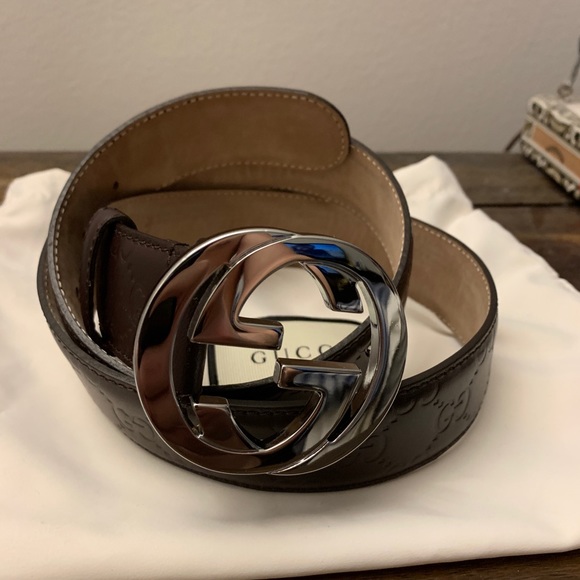 Gucci belt Brown embossed leather - Picture 2 of 5